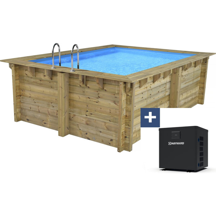 Piscine bois rectangle " Caimans 140 " - 4.10 x 3.00 x 1.39  m + Pompe à chaleur  3.5 kw/h - Hayward - "Micro" - Noir