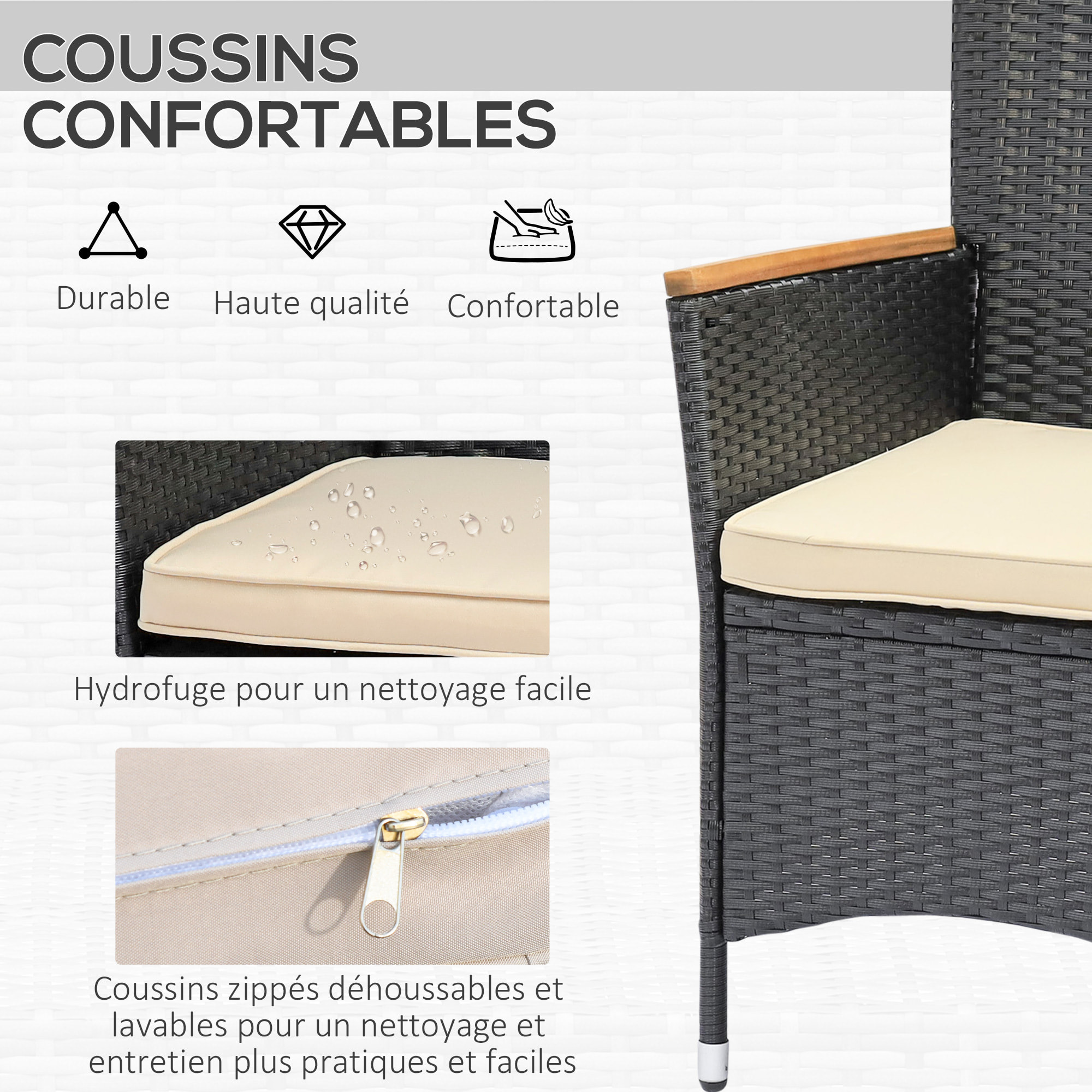 Salon de jardin 6 personnes – Table à manger – Fauteuils inclus