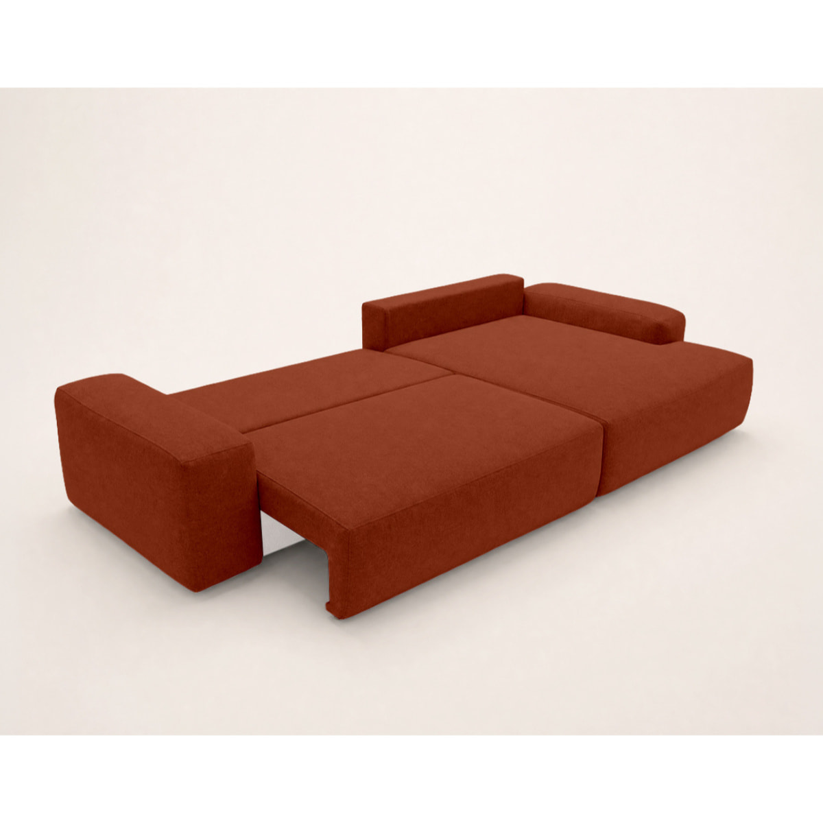 Tama - Canapé d'angle droit 4 places convertible avec coffre en tissu - Terracotta