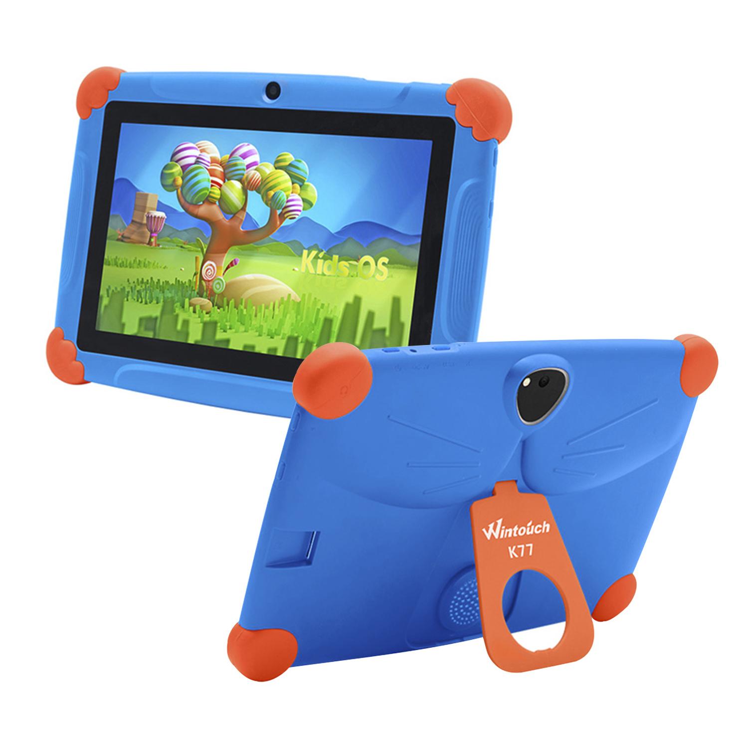 Tablet per bambini WiFi K77. Sistema operativo Android 7. Schermo da 7 pollici 1024x600px. MTK8321 Quad-Core da 1,3 GHz, 1 GB di RAM + 8 GB. Doppia fotocamera.