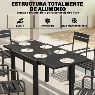 Mesa de Jardín Extensible 80/160x80 cm, Mesa de Comedor Exterior Extensible Rectangular de Aluminio, con Superficie de Lamas de Efecto Madera, para 4-6 Personas, para Patio, Terraza, Negro