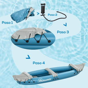 Kayak Hinchable Plegable Canoa Hinchable de 2 Plazas con 2 Remos de Acero Inflador Manual y Kit de Reparación 318x80x50 cm Azul
