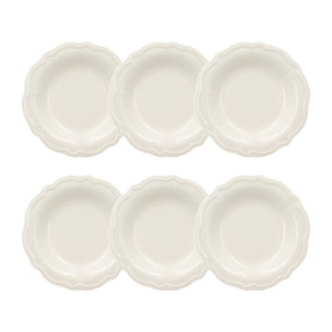 Lot de 6 assiettes creuses en grès blanc 22cm CHARLOTTE