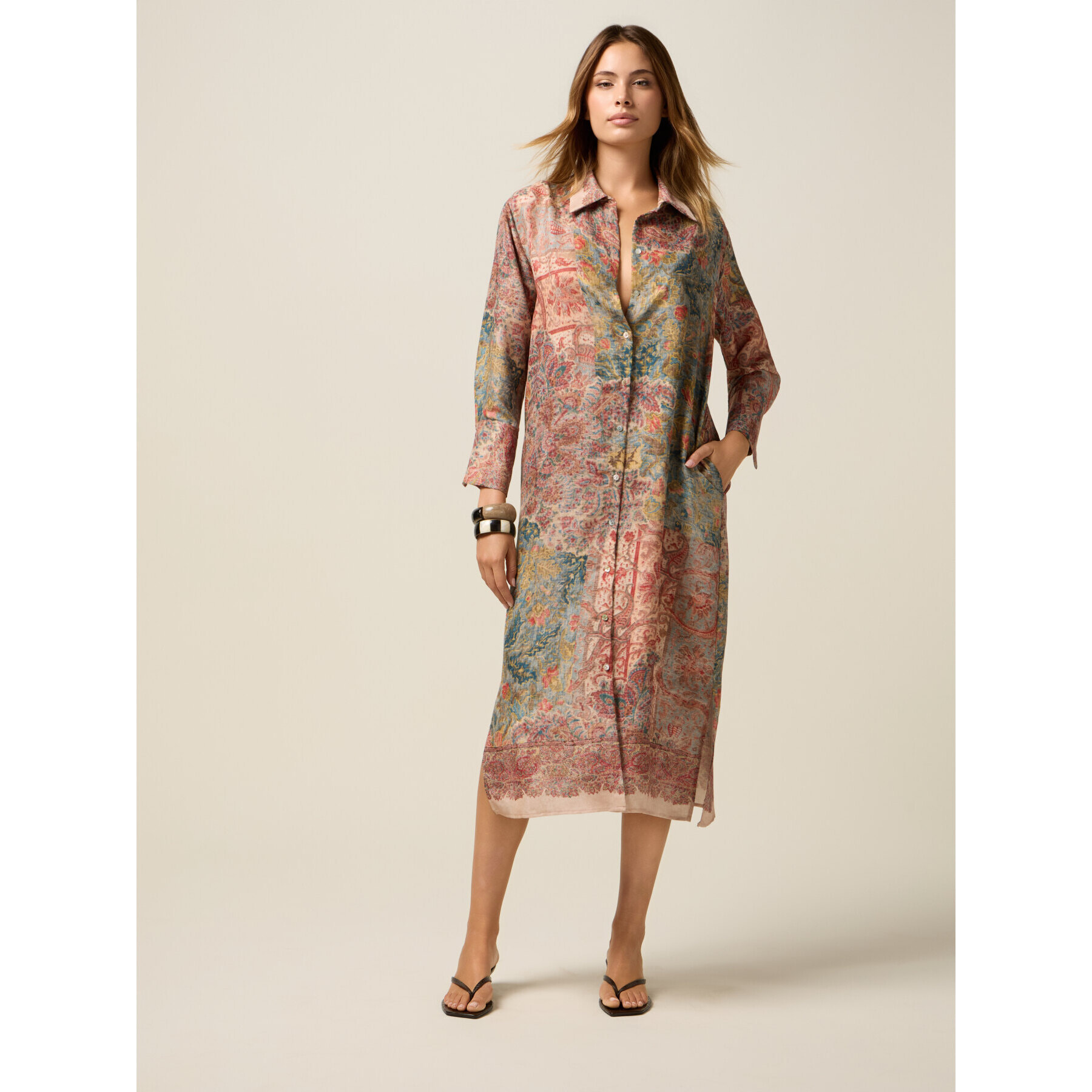 Oltre - Blusa de fantasía en satén - Beige