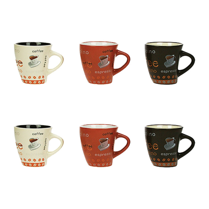 Lot de 6 tasses en grès 3 couleurs assorties 15cl NOVA