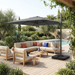Parasol déporté rectangulaire 3x4m + dalles à lester 50x50cm ANTIBES + DALLES