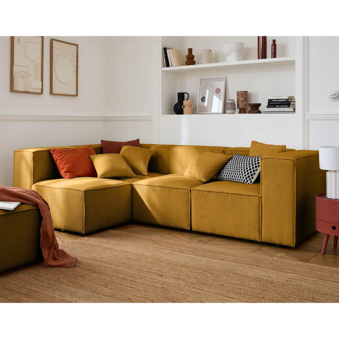 Arty - canapé modulable d'angle gauche 4 places - en velours côtelé - Jaune