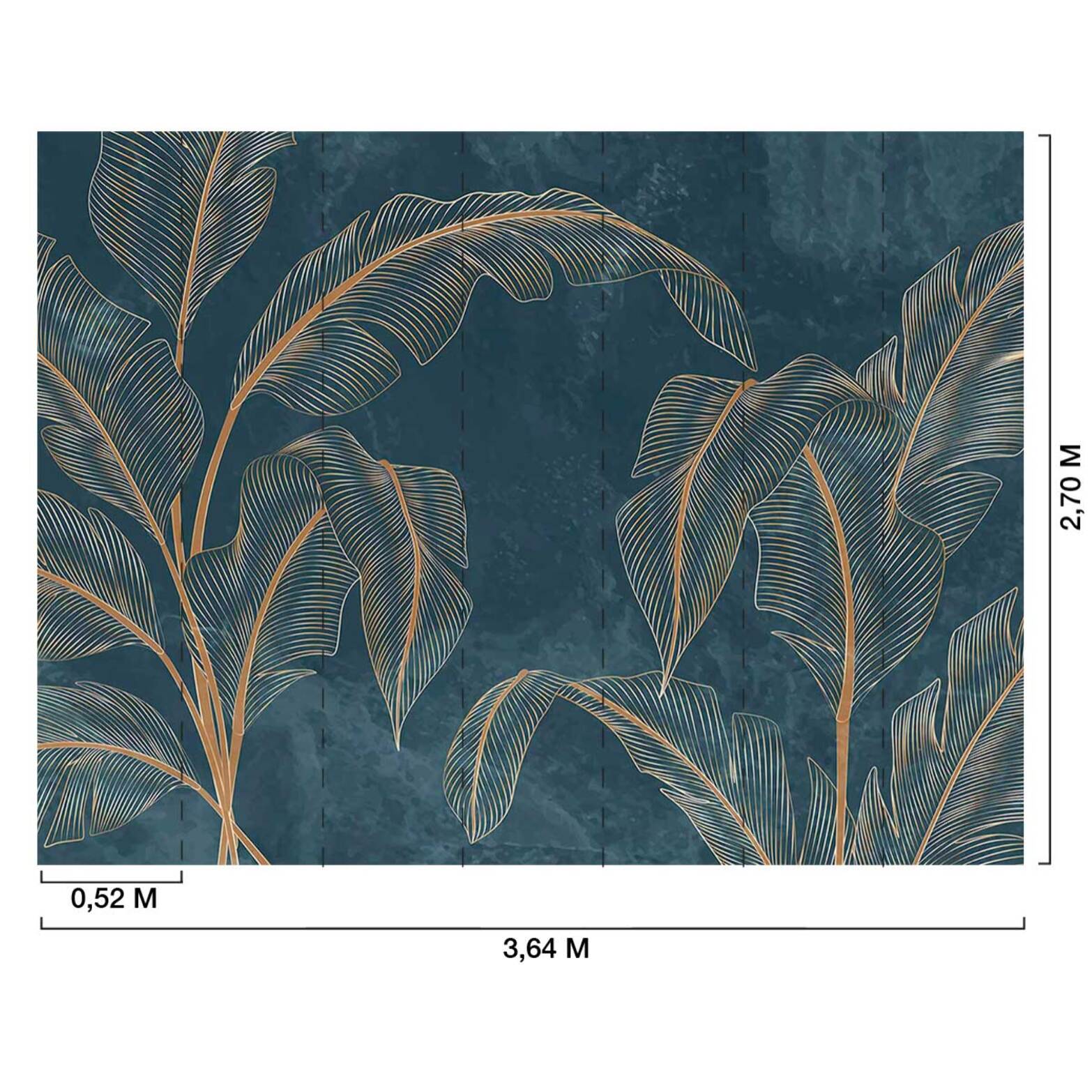 Papier peint tropical chic feuilles dorées fond bleu nuit Intissé