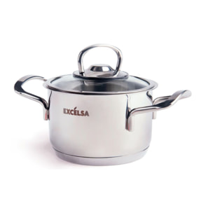 Casseruola 12 cm due manici con coperchio Excelsa – Jazz Cook, Acciaio Argentato