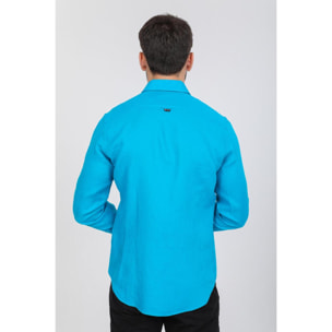 Camicia Uomo 1 Bottone Button Down Slim Lino Unito Turchese