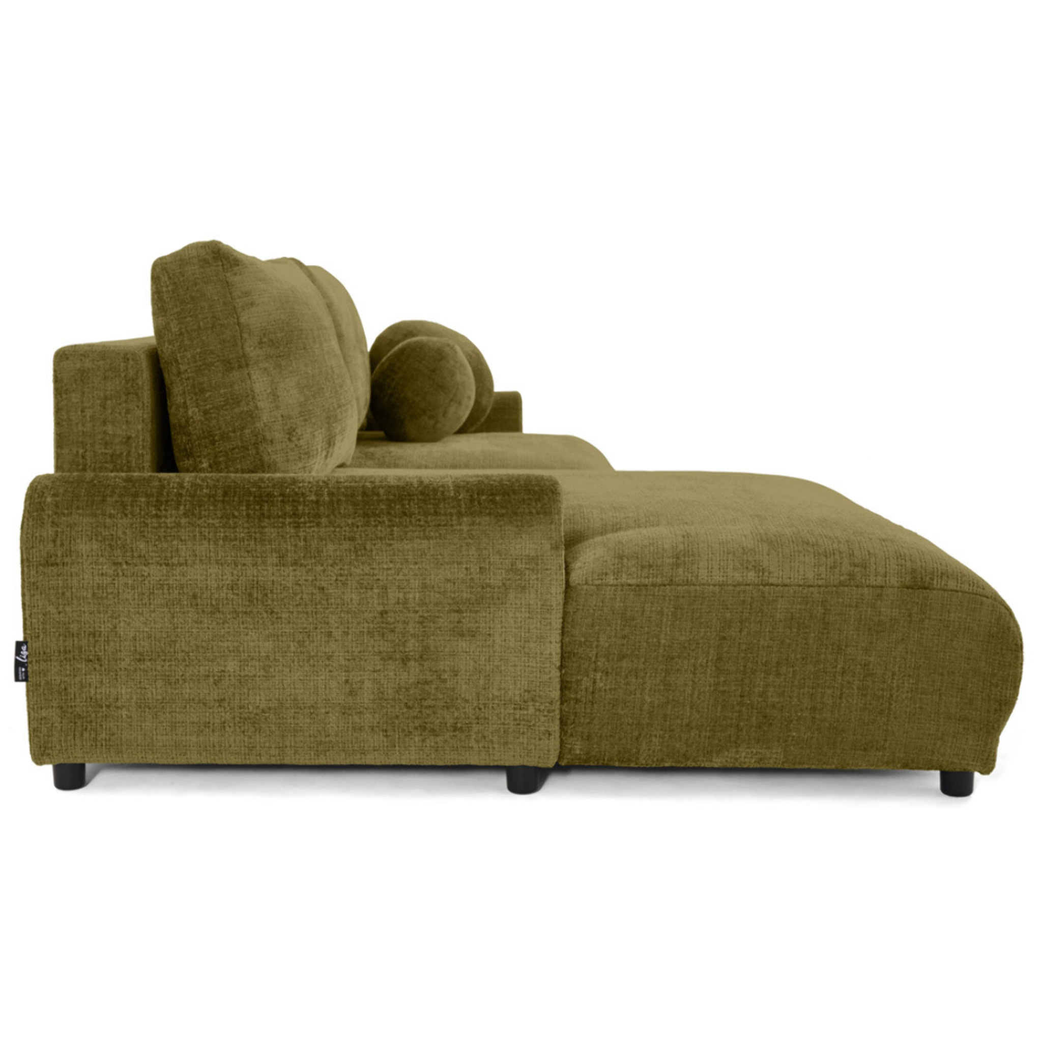 Nelly - canapé d'angle gauche 4 places convertible avec coffre en velours texturé - Vert Olive