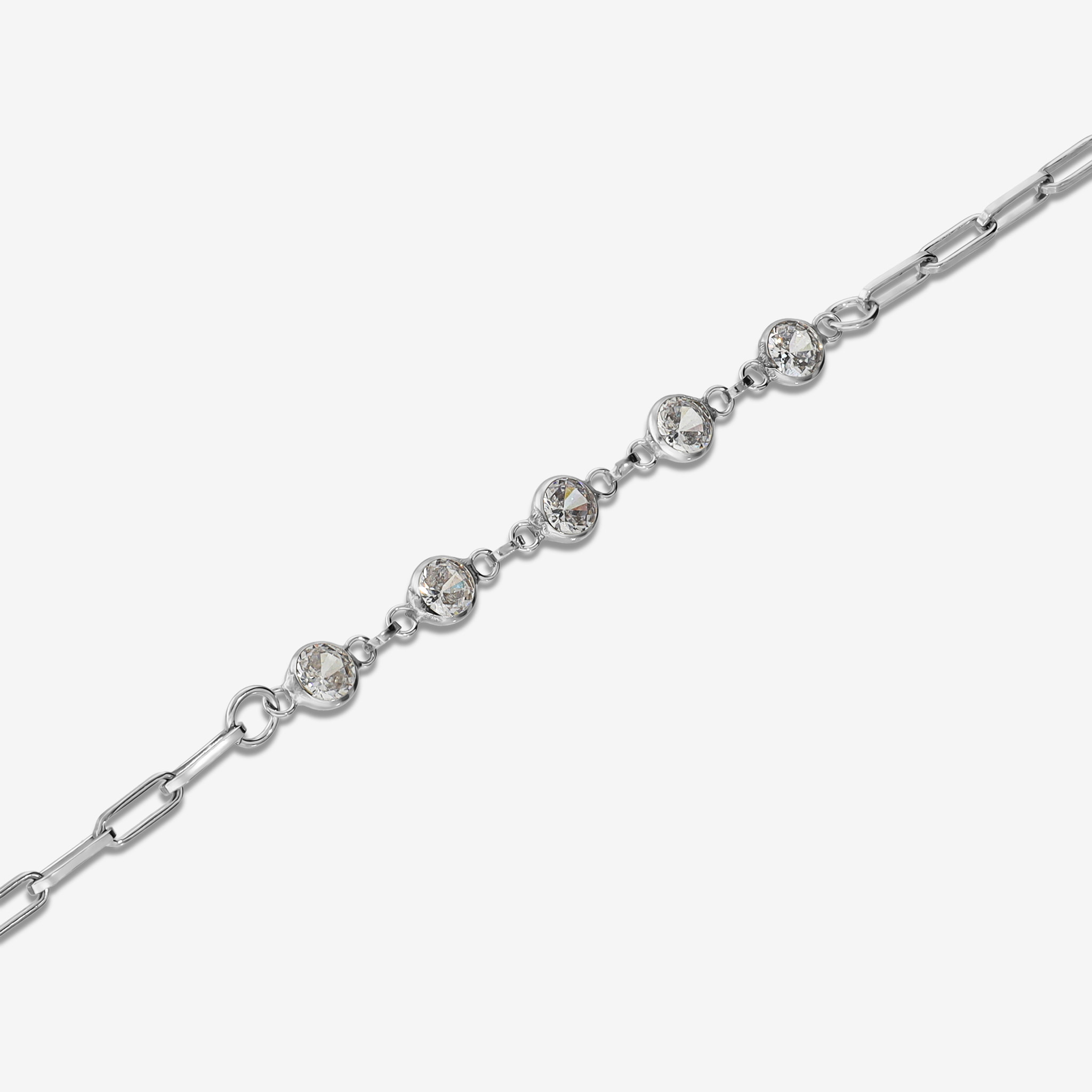 Bracciale Maglia Ovale in Argento 925 con Punti Luce in Cubic Zirconia