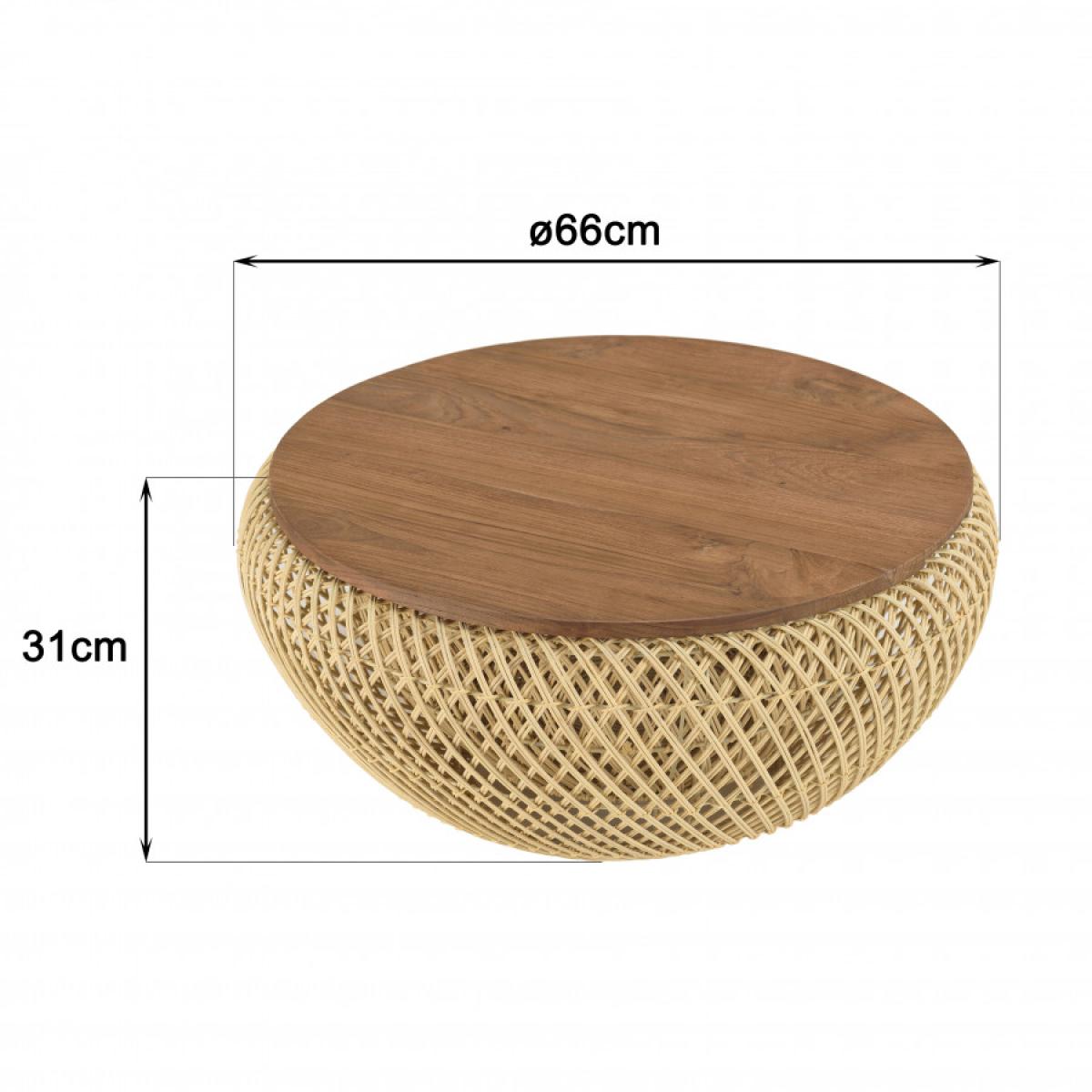 ALIDA - Table basse ronde 65x65cm en rotin beige plateau amovible