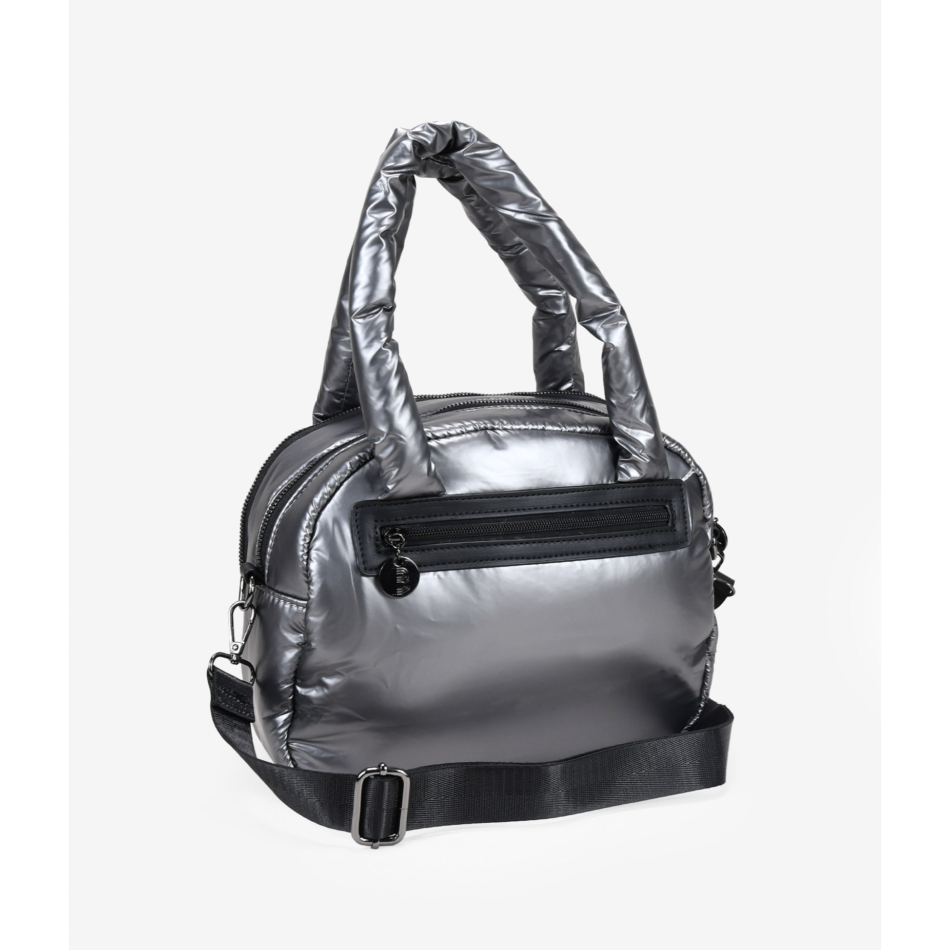 Bolso plomo acolchado con doble cremallera