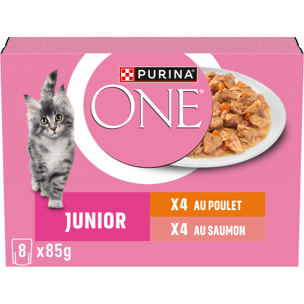 PURINA ONE Chat Kitten Effilés Sauce Saumon Poulet 8x85g - Lot de 10