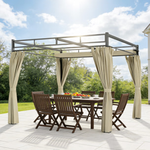Pergola 3x3m toit rétractable 4 rideaux UV30+ métal noir beige