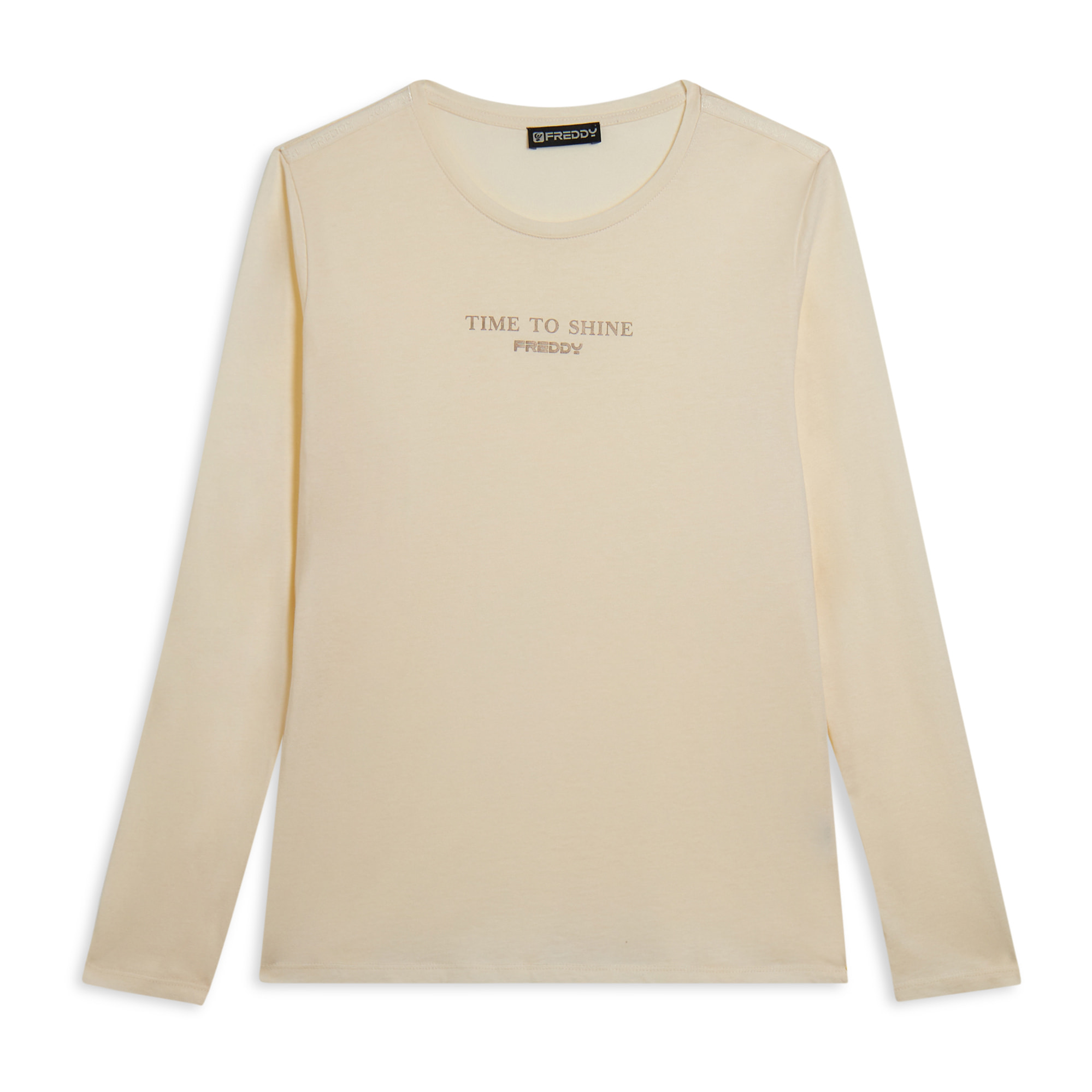 T-shirt donna a manica lunga con banda logata sulle spalle