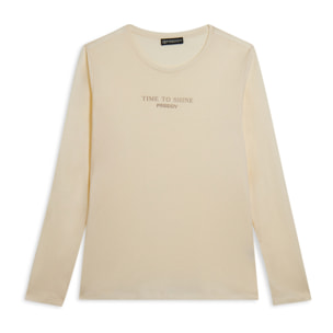 T-shirt donna a manica lunga con banda logata sulle spalle