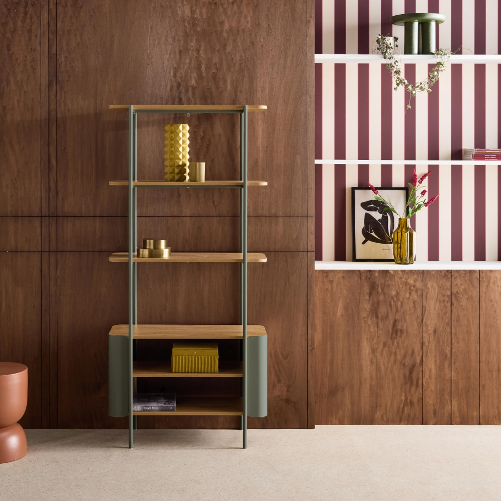 Etagère bibliothèque métal courbé et décor bois 6 niveaux MOLTO