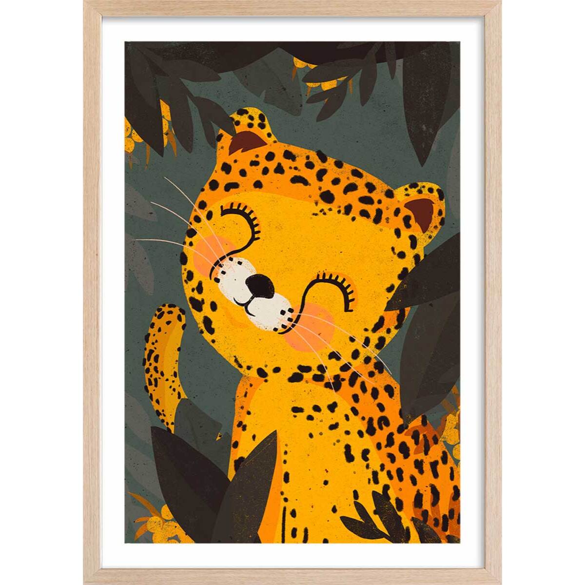 Affiche enfant petit léo  Affiche + cadre en bois - Chêne