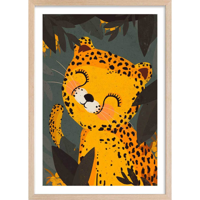 Affiche enfant petit léo  Affiche + cadre en bois - Chêne