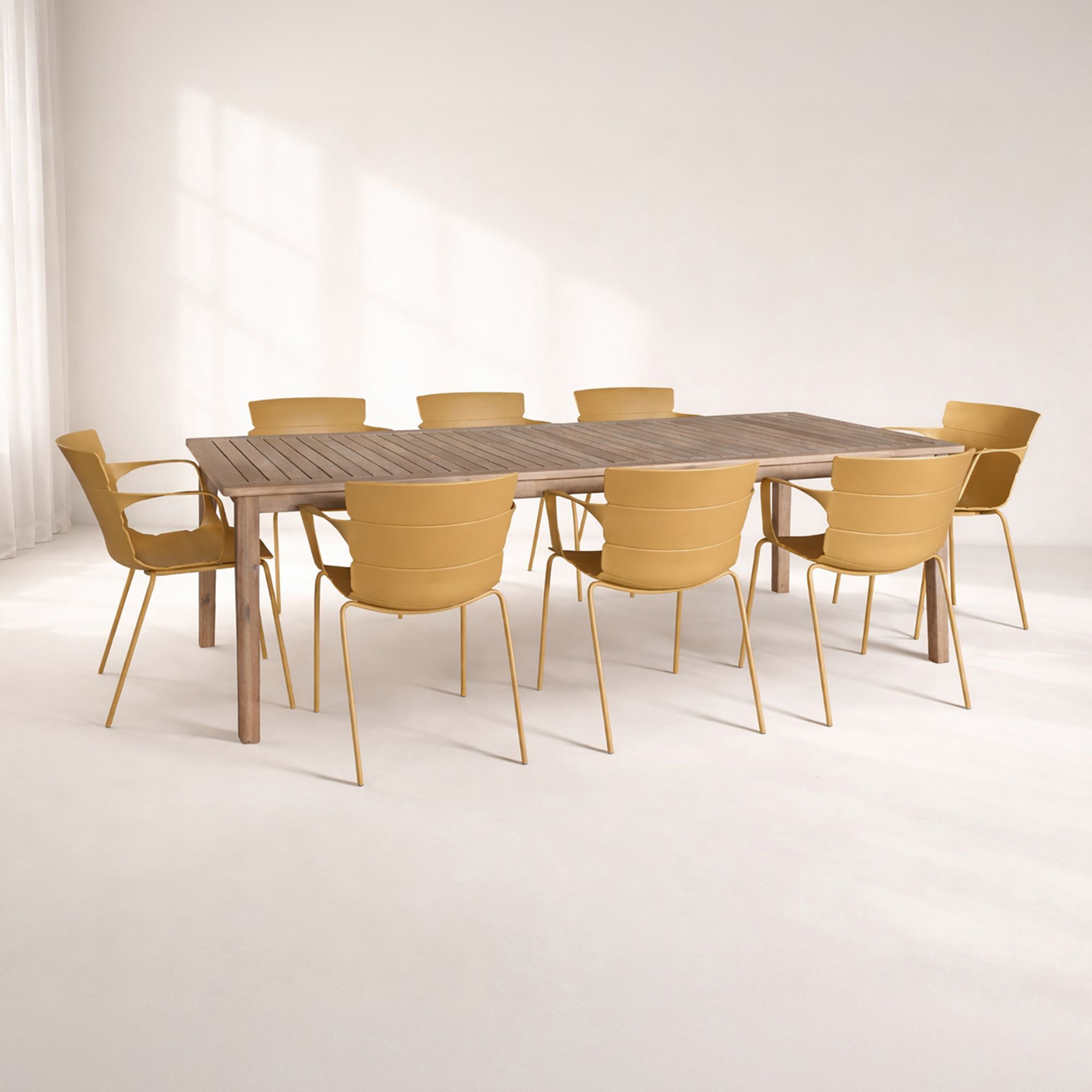 Ensemble de jardin table en bois d'acacia et 8 fauteuils ocre MONTAUK