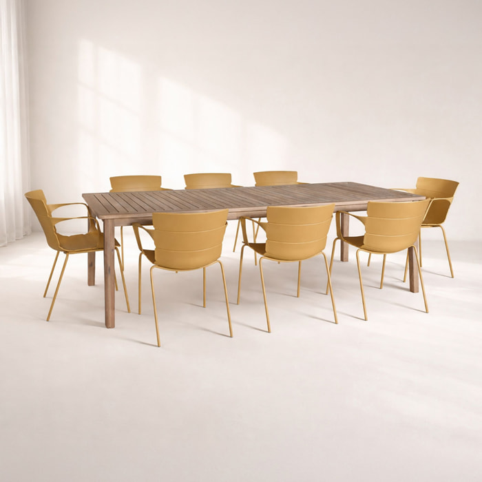 Ensemble de jardin table en bois d'acacia et 8 fauteuils ocre MONTAUK