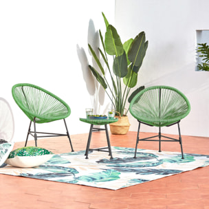 Salon de jardin 2 fauteuils ronds et table basse vert LIO