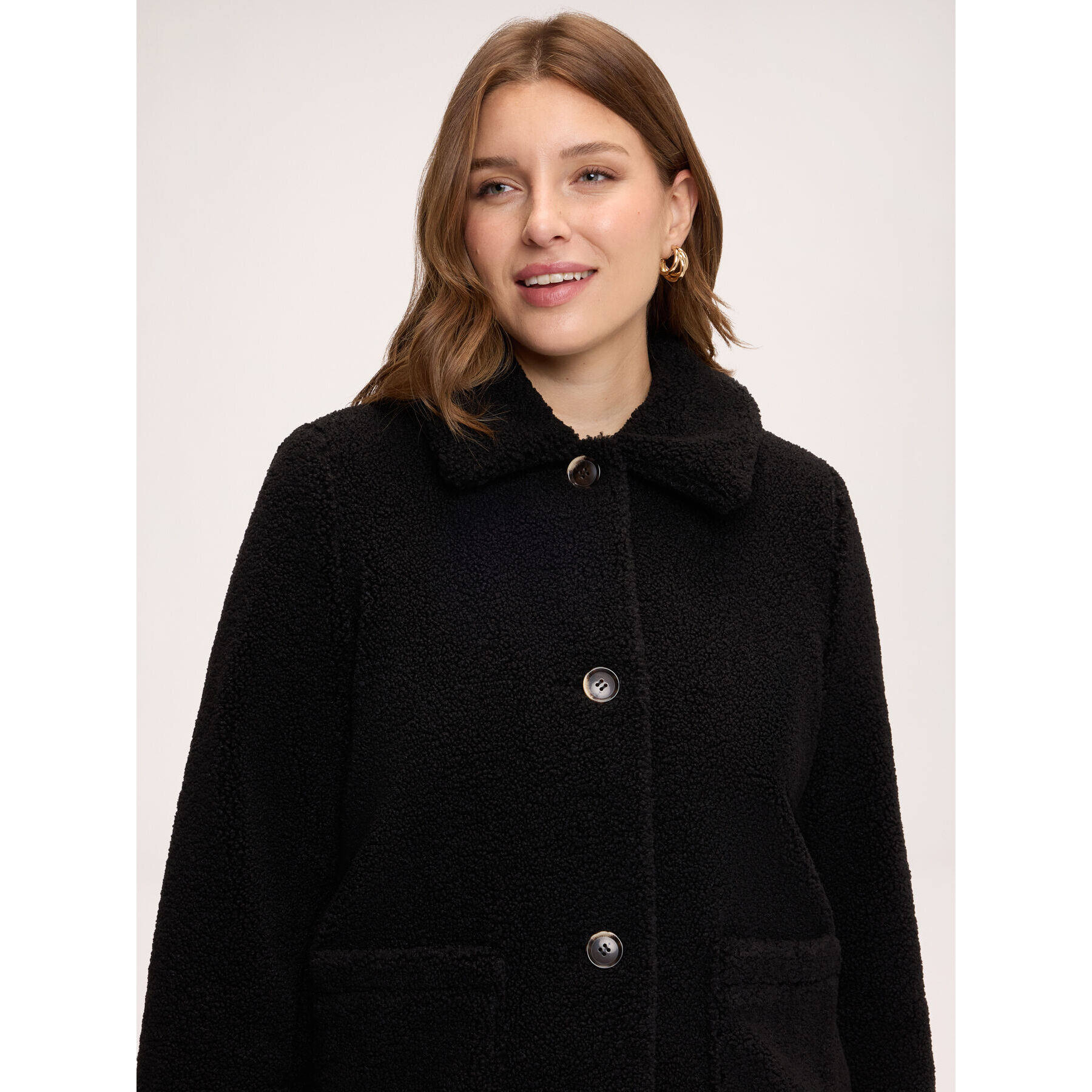 Fiorella Rubino - Giacca effetto teddy con collo a camicia - Nero