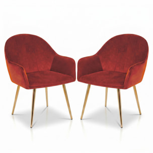 Set 2 poltrone in velluto con gambe oro, sedie imbottite design elegante e moderno, struttura in legno con schienale e seduta confortevoli, rivestimento effetto velluto morbido, ideali per soggiorno camera e ufficio, stile raffinato