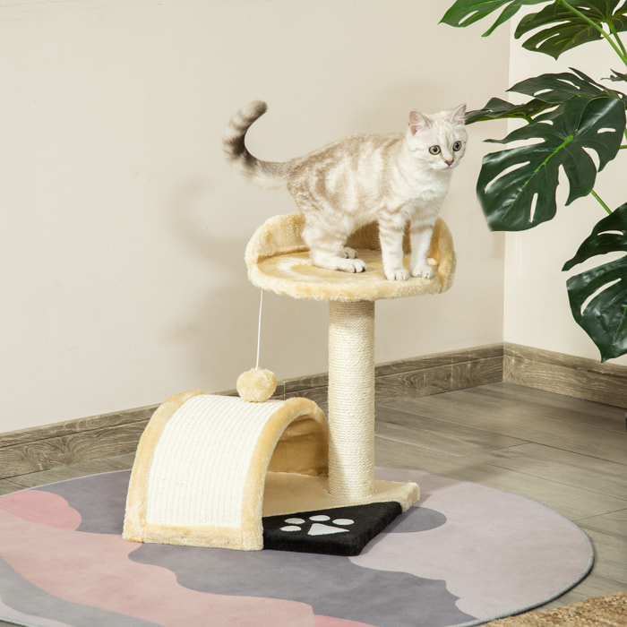 Árbol Rascador para Gatos Pequeño Altura 40 cm de 2 Niveles con Poste Tablero para Rascar Plataformas y Juguete de Bola Colgante 35,5x37x46 cm Beige