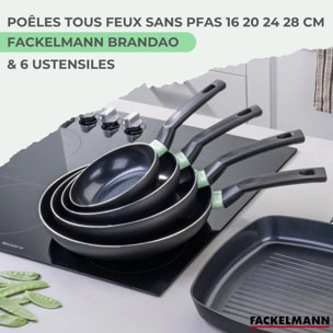 Ensemble de 4 poêles de 16 20 24 et 28 cm et 6 ustensiles Fackelmann Brandao