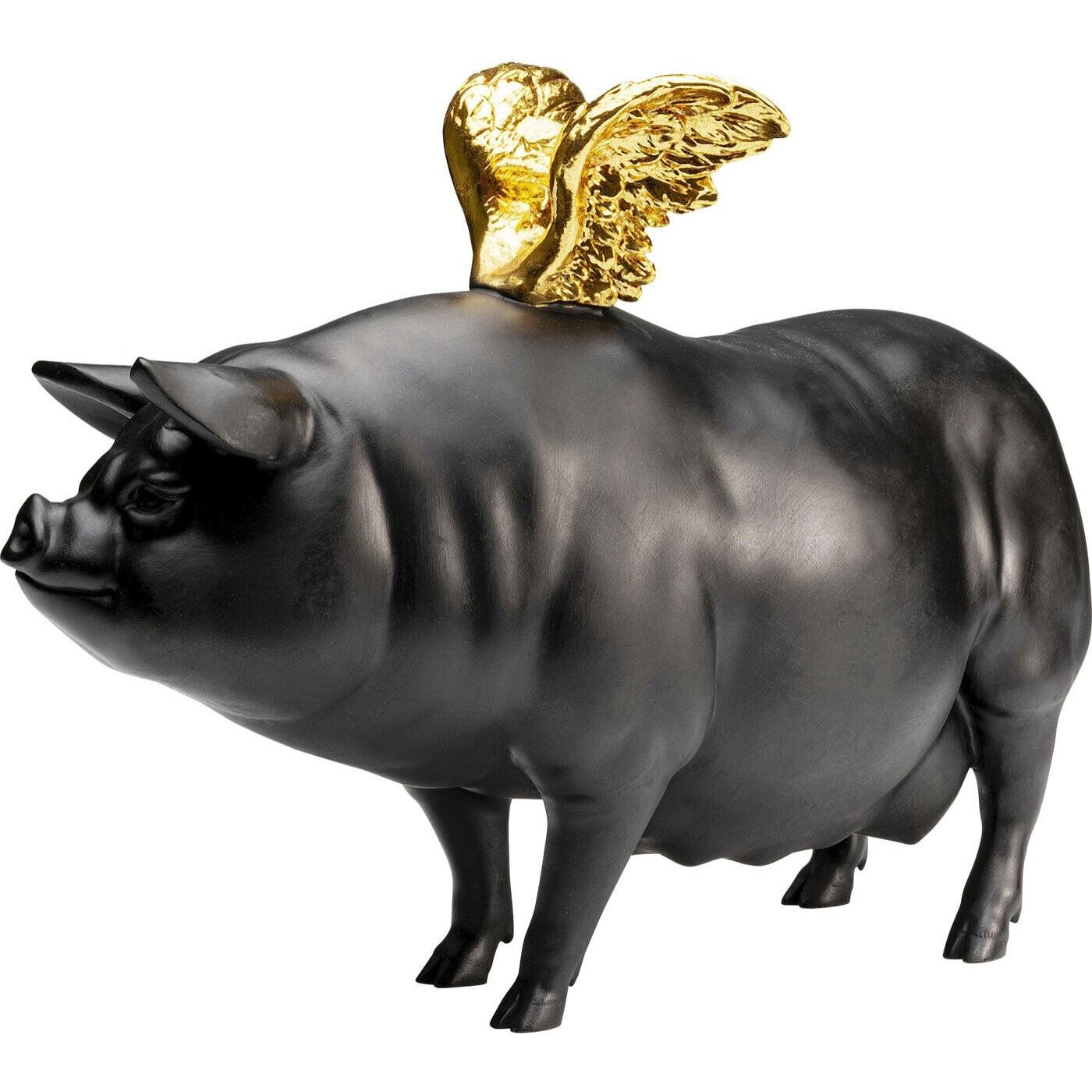 Déco cochon noir ailes dorées 40cm Kare Design