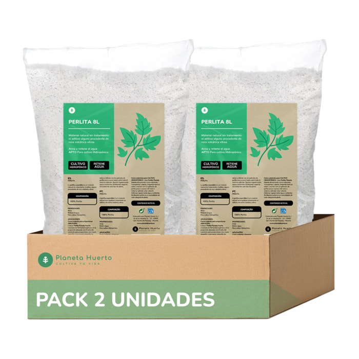 PLANETA HUERTO | Pack 2x Perlita Expandida Natural Planeta Huerto 16 Litros, Acondicionador de Sustrato para Aireación y Retención de Agua - Perlita Ideal para Cultivo Hidropónico, Esquejes, Semilleros y Jardinería Ecológica