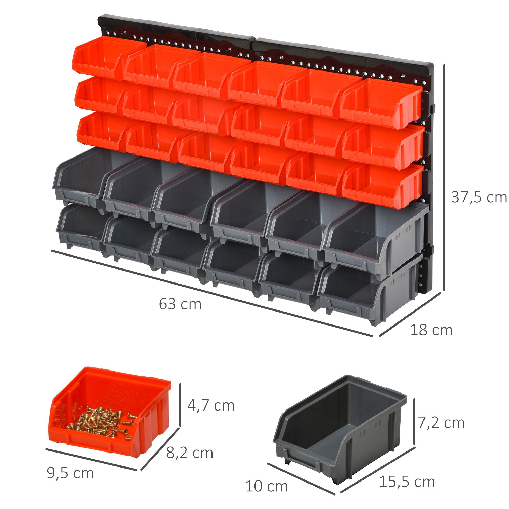 DURHAND Estantería de Almacenaje para Pared Organizador de Herramientas 33 Piezas en Total con Cajas de 2 Tamaños Diferentes Ideal para Tornillos 37,5x18x95,5 cm Rojo y Gris