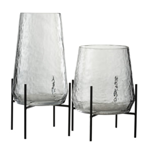 J-Line vase Sur Pied Irregulier - verre - transparent/noir - large - Ø 18 cm