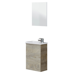 Mueble Baño Con Espejo Y Lavabo Compact 58x40x22 Cm Roble Alaska