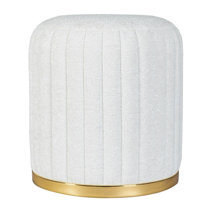 Pouf Doric bianco e oro in tessuto con base metallica