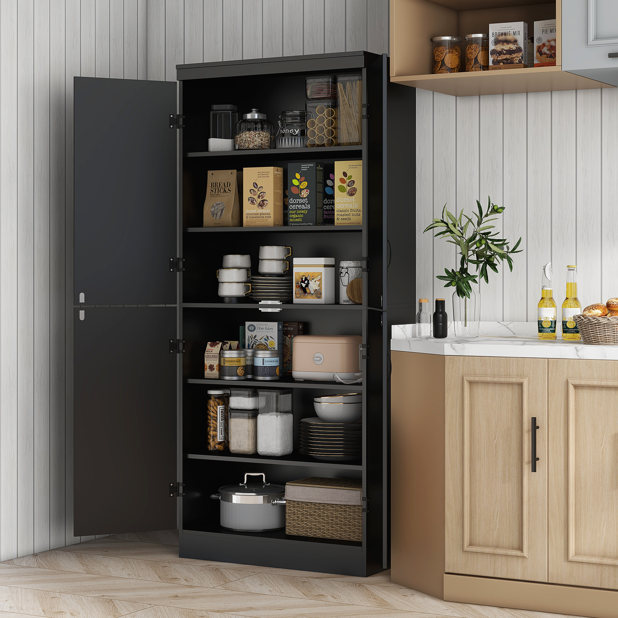 Armoire de cuisine buffet de salle à manger avec 4 portes 6 étagères de rangement style moderne 76 x 40 x 177 cm noir