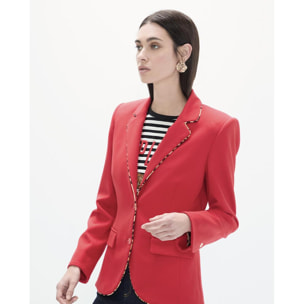 Blazer rosso con revers rifiniti con stampa animalier