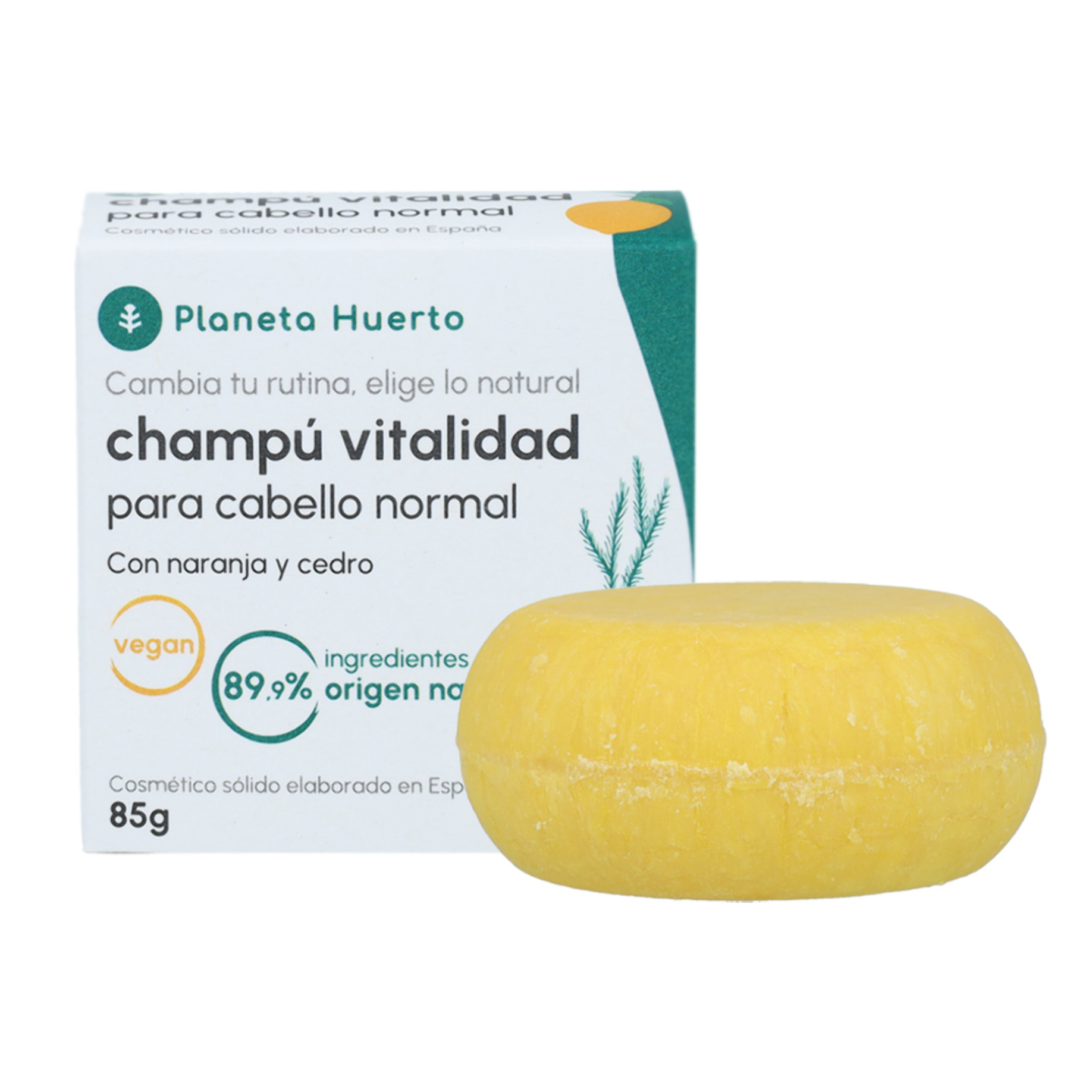 PLANETA HUERTO | Champú Sólido Cabello Normal con Naranja y Cedro 85 gr - Nutrición y Vitalidad Natural