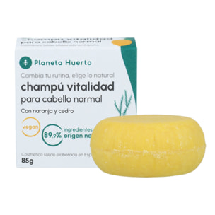 PLANETA HUERTO | Champú Sólido Cabello Normal con Naranja y Cedro 85 gr - Nutrición y Vitalidad Natural