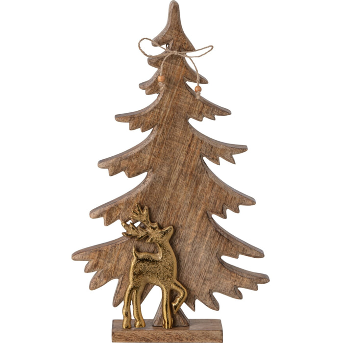 J-Line sapin avec renne - bois de manguier - naturel/doré - medium