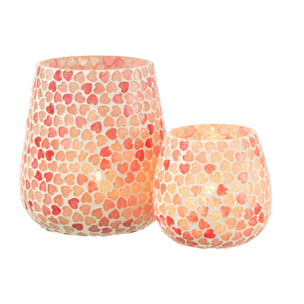 J-Line bougeoir Coeur Mosaïque - verre - rose - large
