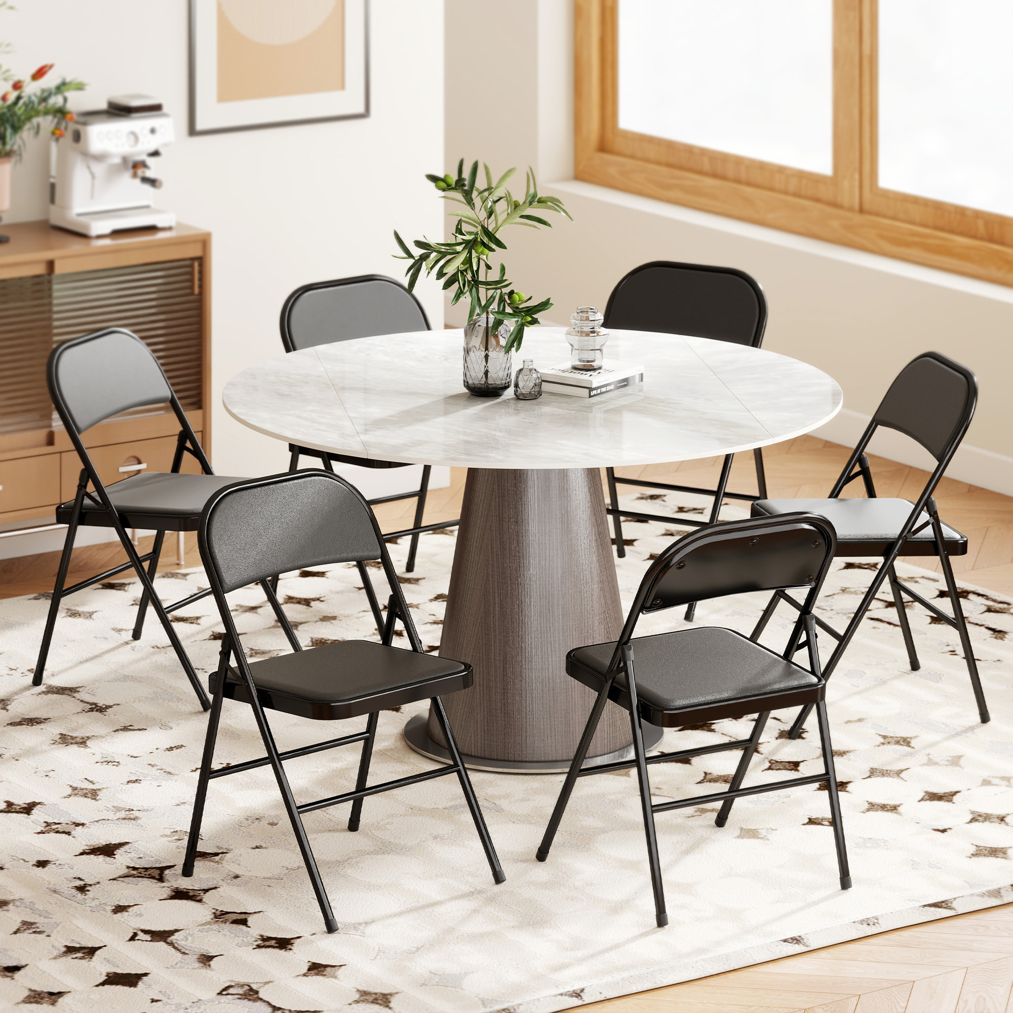 Lot de 6 chaises pliantes assise dossier rembourrés acier synthétique noir