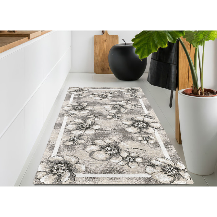 Tappeto Jacquard Ideale Cucina Ingresso Made In Italy Antiscivolo, Lavabile, Morbido Disegno Emily Grigio By Suardi