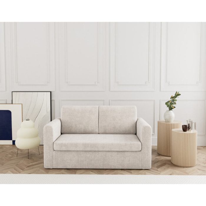 Marilia - Canapé 2 places convertible déplimousse en velours texturé - Beige