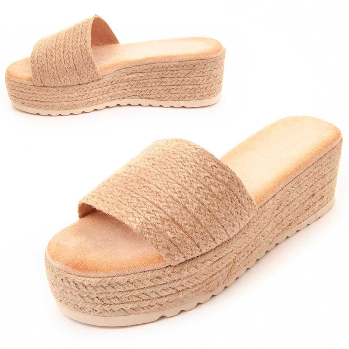 Sandalias de Cuña - Beige - Altura: 6 cm