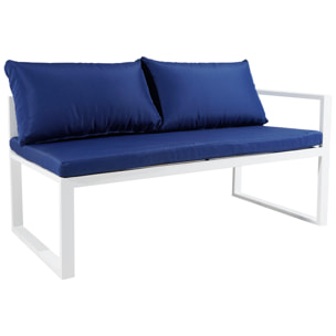 Salon de jardin modulable IBIZA en tissu bleu 4 places - aluminium blanc