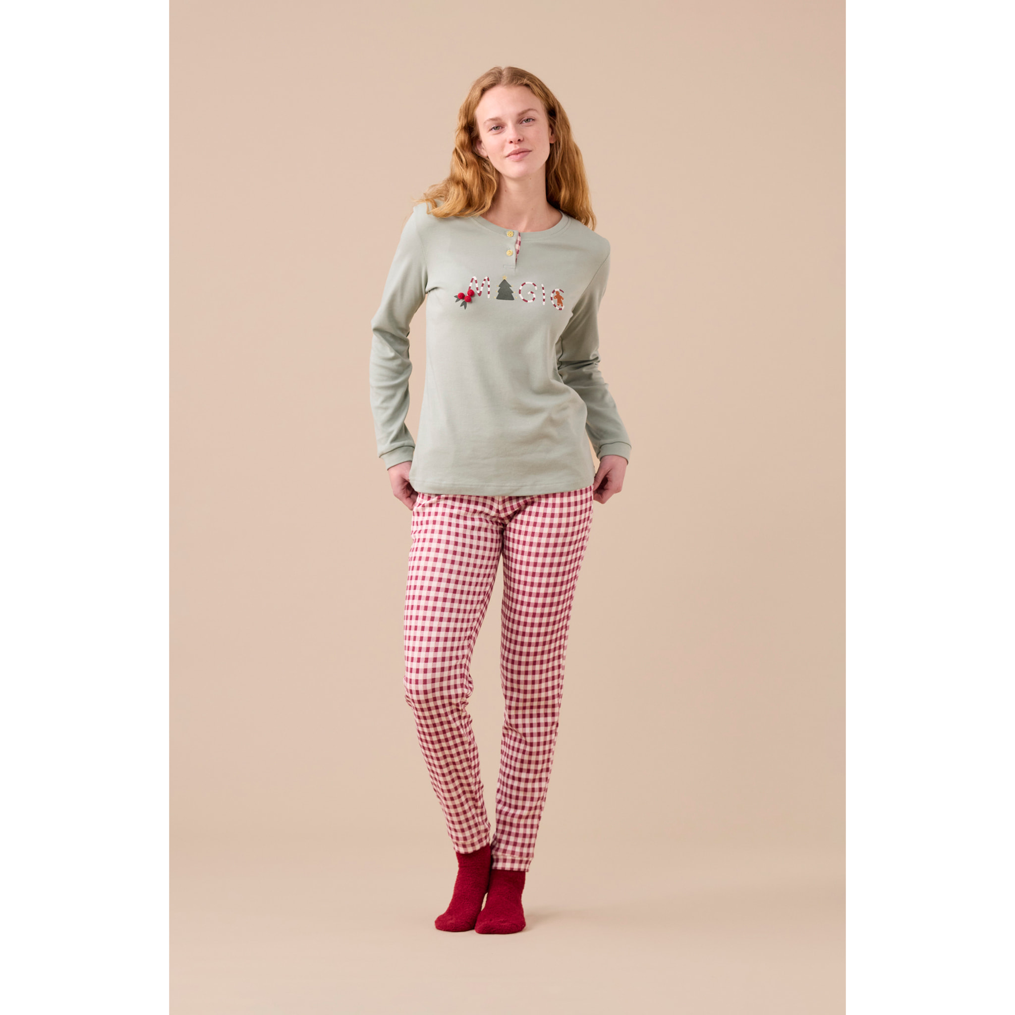 Pigiama donna caldo cotone articolo vichy natale Noidinotte